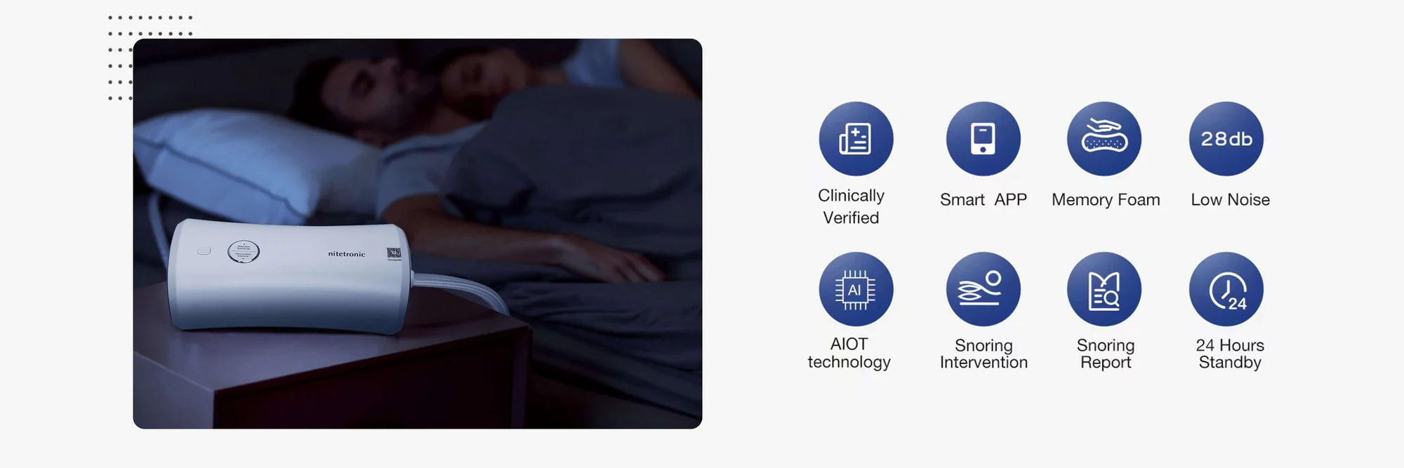 Nitetronic Z6 pillow to reduce snoring - clinically verified smart pillow to avoid snoring with AI technology
