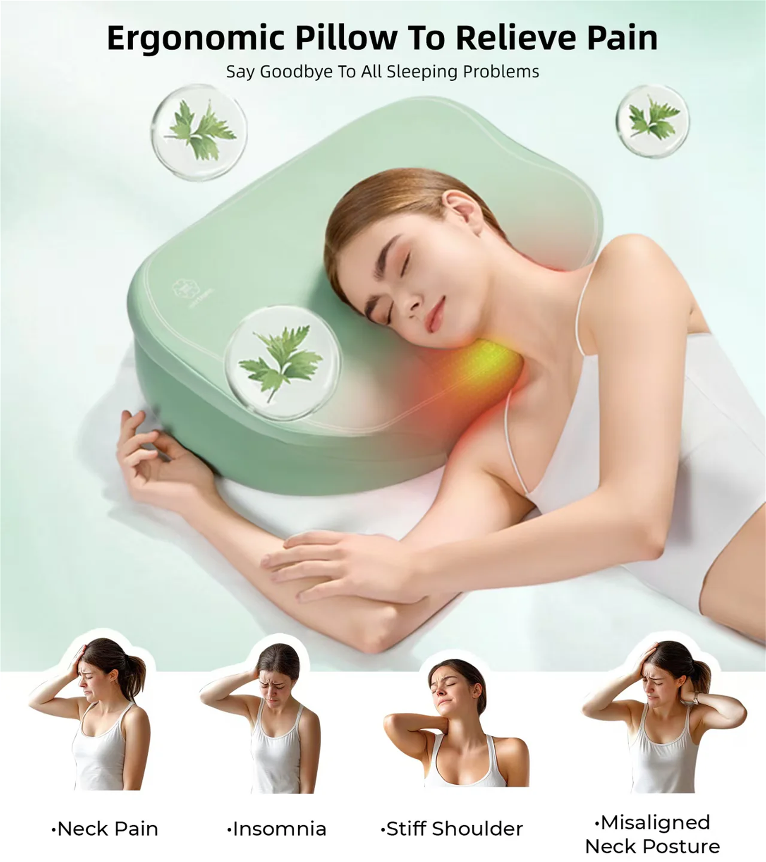 Memory foam pillow for back pain - Nitetronic H02 ergonomic pillow with heating therapy to relieve neck pain
