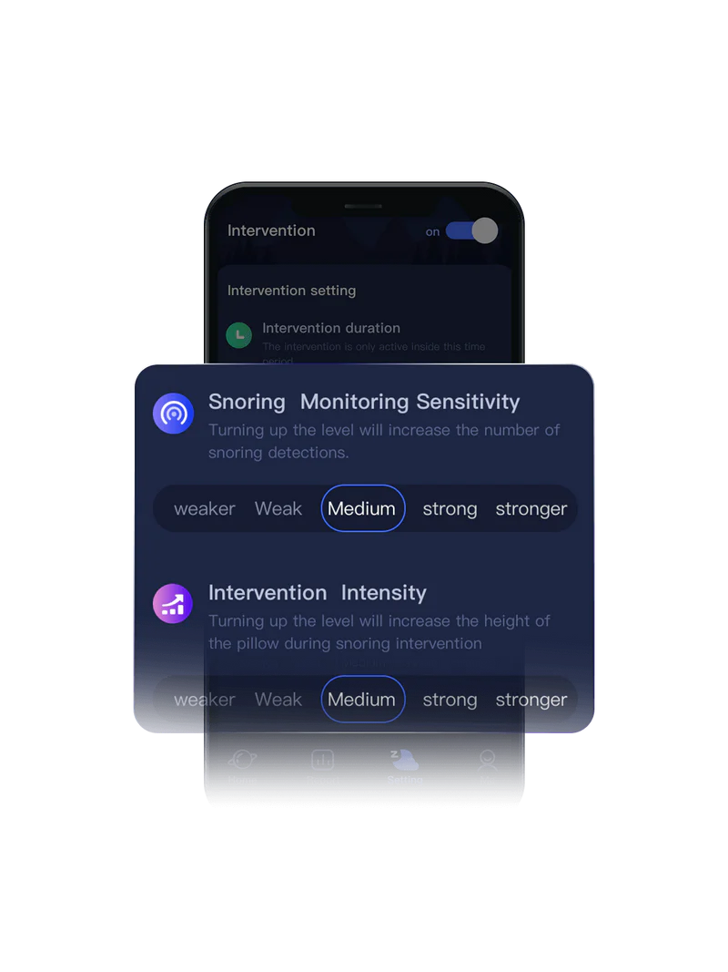 Customizable anti-snoring pillow app to improve sleep - adjust sensitivity for best ways to sleep well
