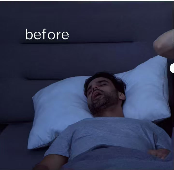 Before using anti-snoring pillow - man snoring with mouth open during sleep
