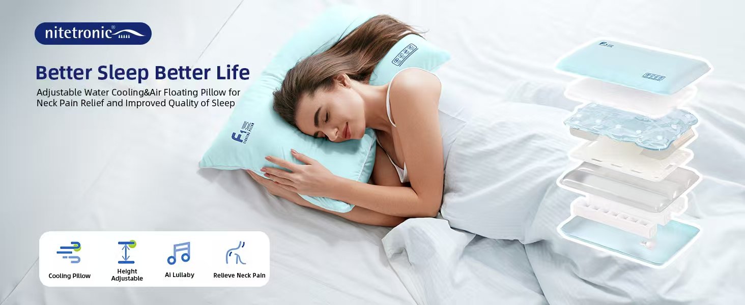 Cooling gel memory foam pillow - Nitetronic F1 adjustable water cooling pillow for neck pain relief

